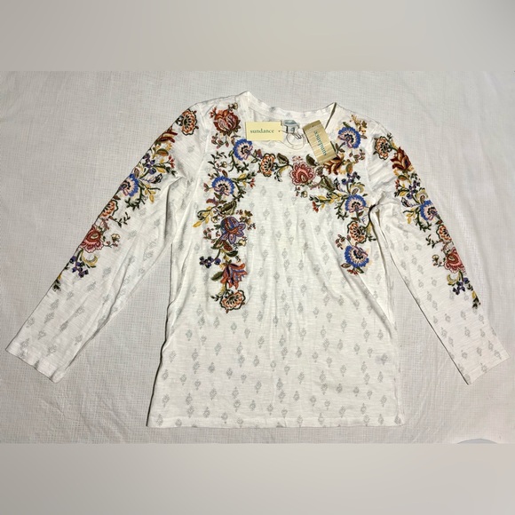 Sundance Tops - Sundance New NWT Sz  XS Floral Embroidered White Top Blouse Boho Folk